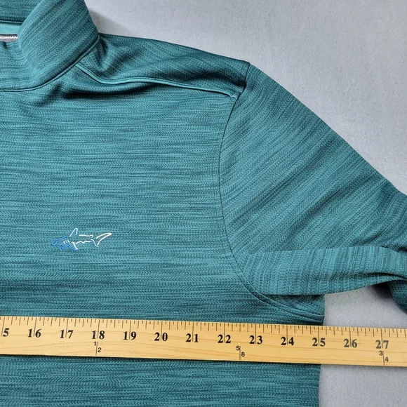 Greg Norman 1/4 Zip Pullover Shirt Men Size XL Green Striped Golf Shark Logo - Picture 5 of 9